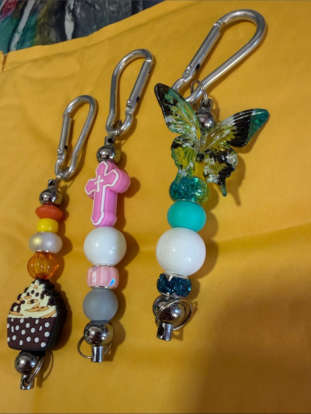 Beaded Butterfly & Charm Keychain - Multicolor set of 3 handmade
